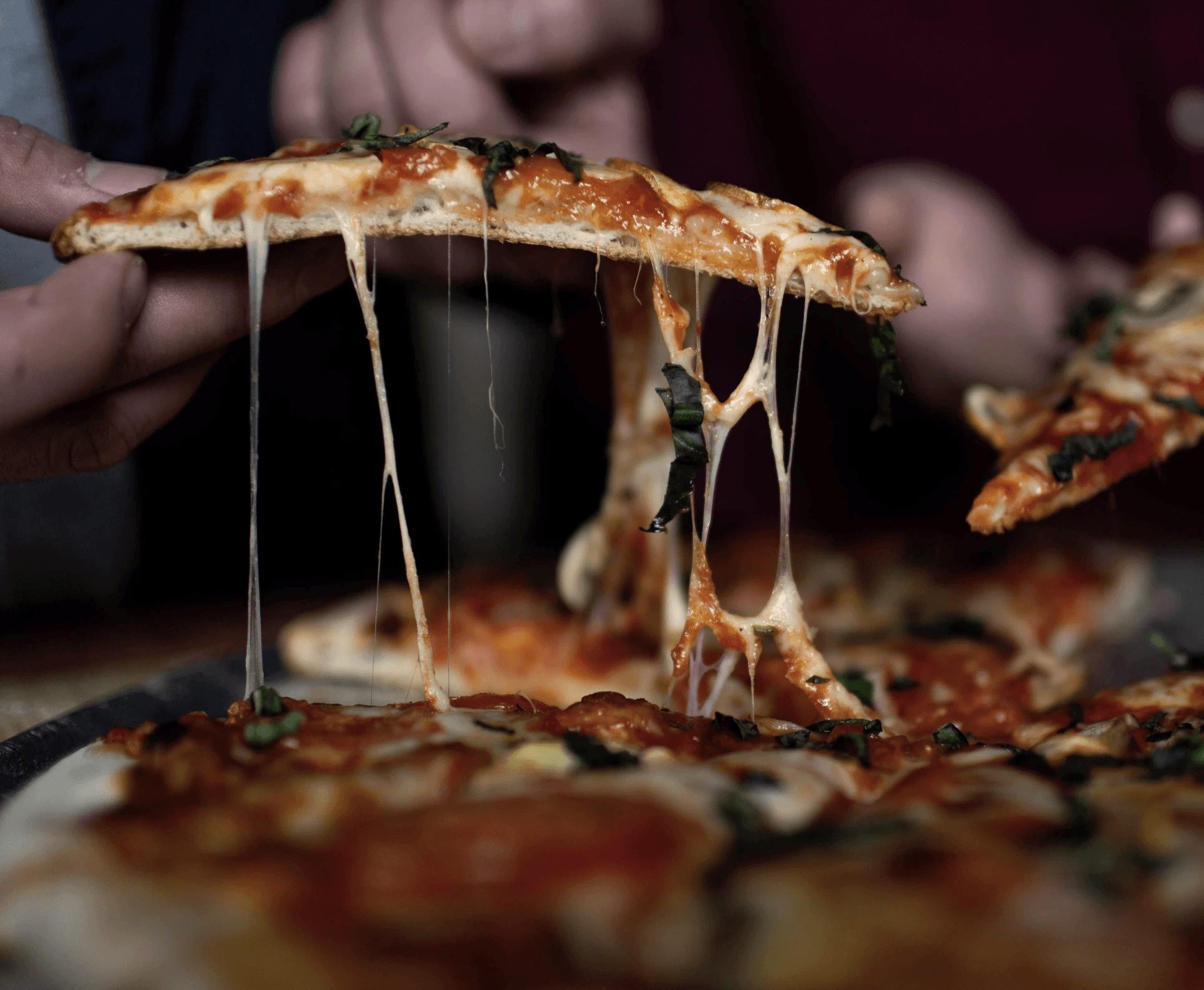 Family sharing pizza